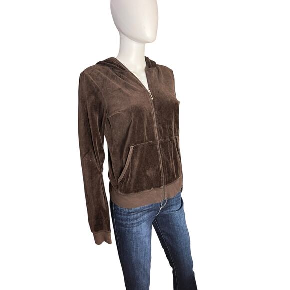 Juicy Couture Brown Velour Zippered Hoodie Jacket Size XL - Picture 3 of 6